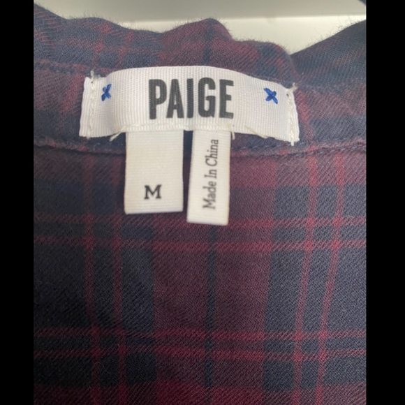 Paige red & blue Plaid Button Down Flannel blouse country western winter fall M - Picture 9 of 9
